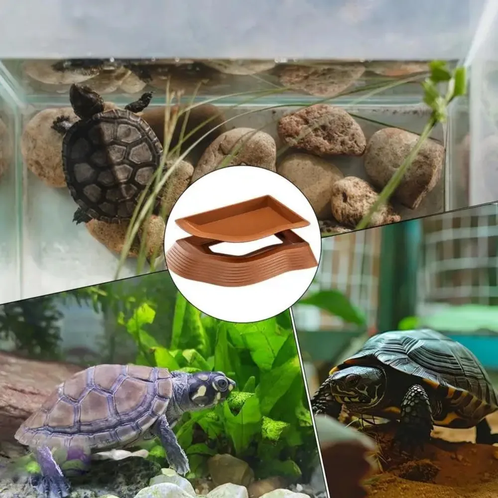 Gelber Rand Schildkröten-Badebecken, halb wasserbedecktes Reptilien-Badebecken, Wasser- und Futter-Doppelzweck-Krabbelbecken für Haustiere, Zuchtbox, Landschaftsgestaltung – Detail 13