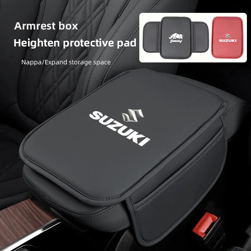 Alfombrilla para reposabrazos de coche, cojín de protección de cuero para consola central para Suzuki Jimny Swift Samurai Vitara SX4 Alto Kaiser Ingnis DZire