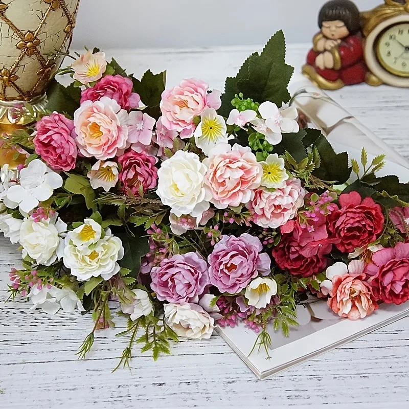 1pc Artificial Flower Silk Peony Rose Christmas Home Outdoor courtyard garden arch wall Wedding BridalBouquet DIY box Decoration