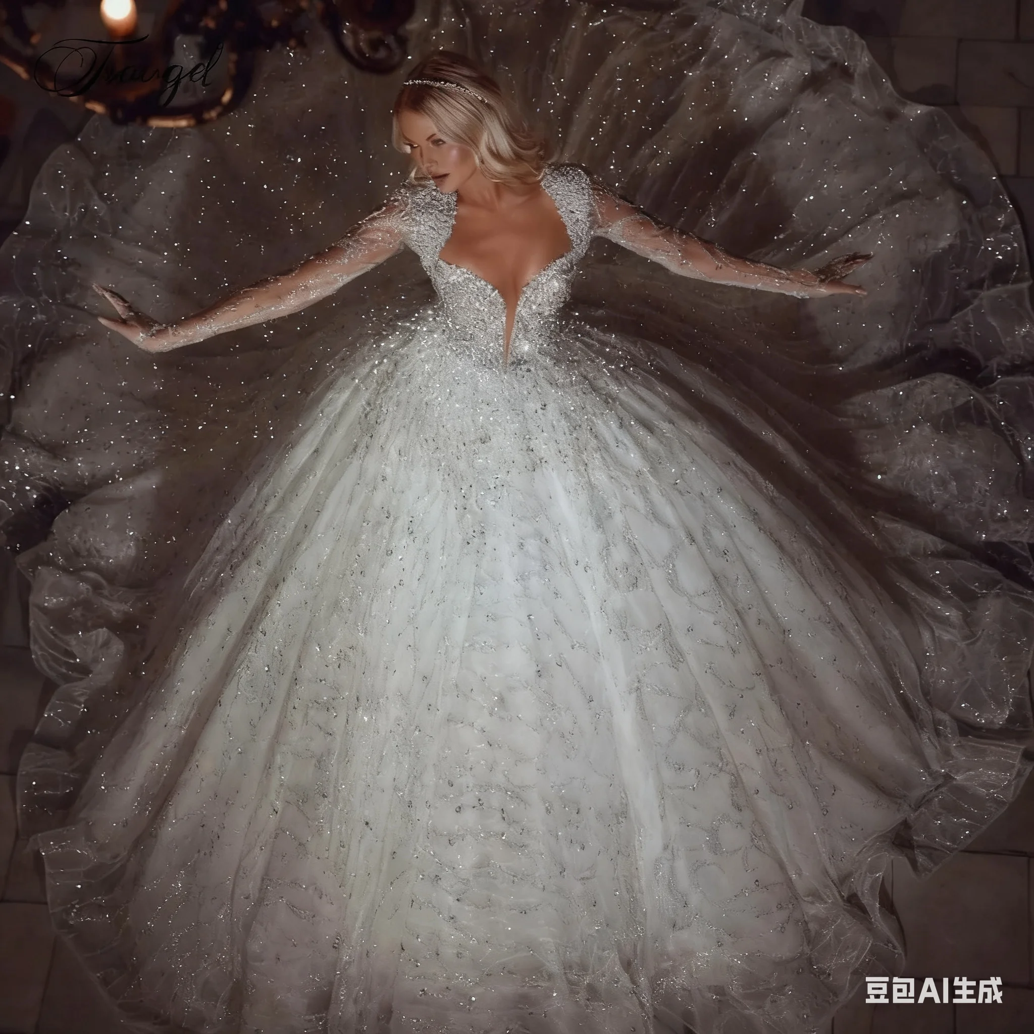 Robe De mariée De luxe personnalisée à manches longues, en dentelle brodée, avec traîne Court, exquise