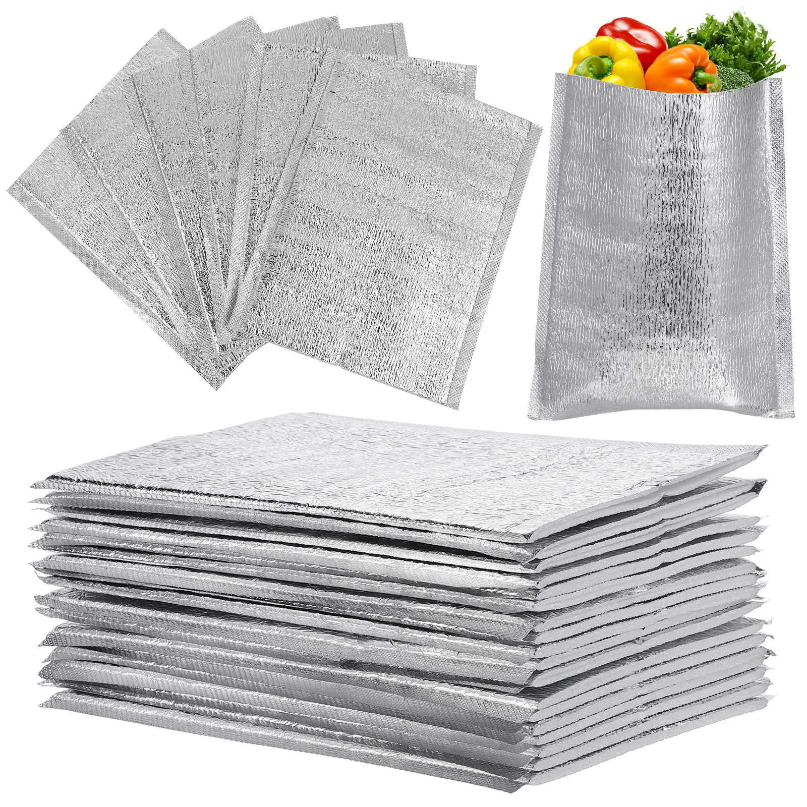 

20Pcs Aluminum Foil Bag Heat Insulation Bags for Food Storage Fruits Vegetables Thermal Bag Portable Lunch Pouch