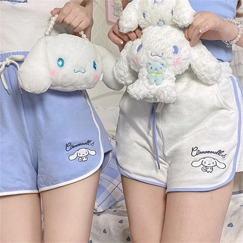 Sanrio Cartoon Anime Characters Kawaii Kuromi My Melody Cinnamoroll Fashion Casual Pants High Waist Shorts Sweatpants Gift