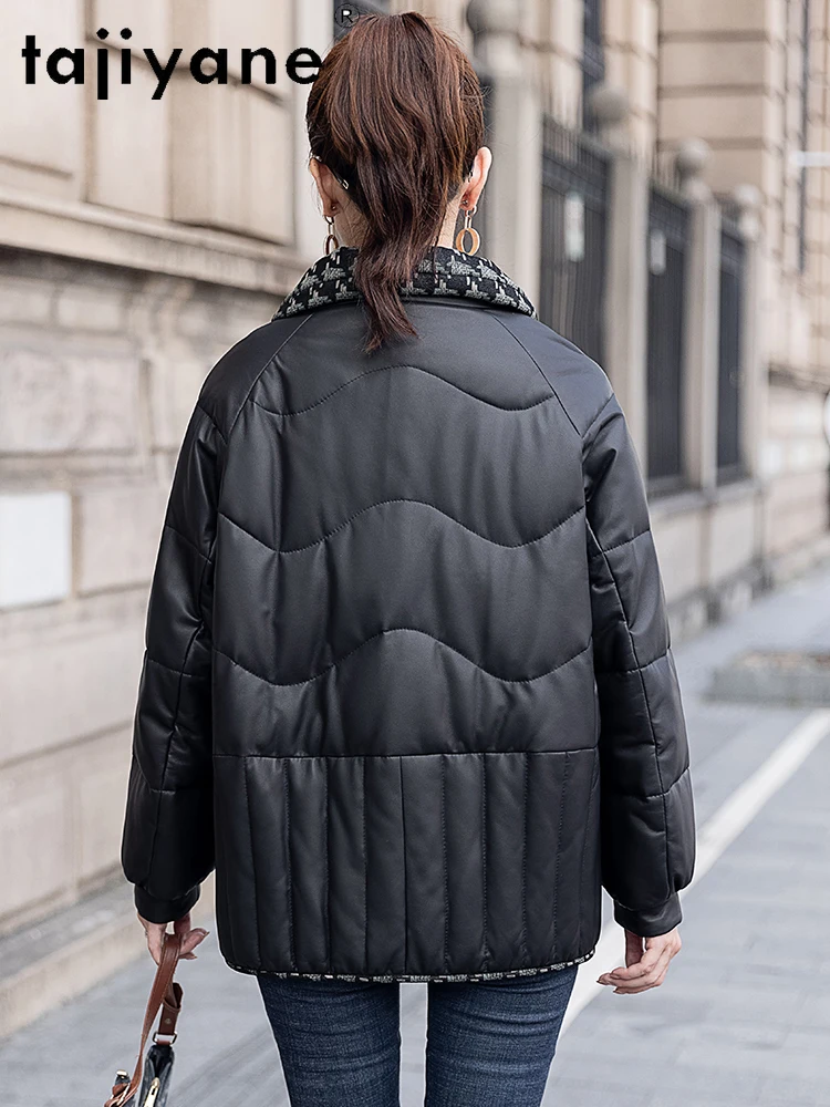 เสื้อแจ็คเก็ตหนังแกะแท้ TAJIYANE สำหรับผู้หญิง เสื้อโค้ทขนเป็ดขาวคุณภาพพรีเมียม เสื้อแจ็คเก็ตพัฟเฟอร์สั้น ฤดูหนาว 2025 เสื้อผ้าผู้หญิง
