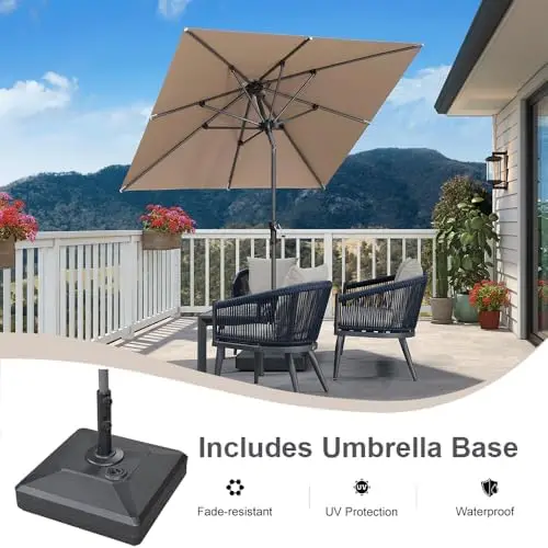 6.5' x 6.5' Square Patio Market Umbrella with Base Outdoor Table Umbrellas Aluminum Frame Sun Shade with 8 Sturdy Ribs