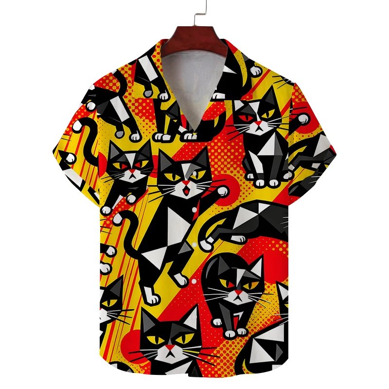 2026 New Summer Shirt for Men Short Sleeves Men's Cat Pattern Casual Commuting Fashion All-match Personality Breathable