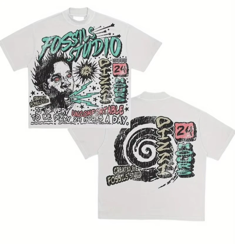 

Футболка DAYSMen's Y2K с графическим принтом — бежевая уличная футболка в стиле ретро со смелой студии, пластинами Heavy Rotation и дизайном PINX