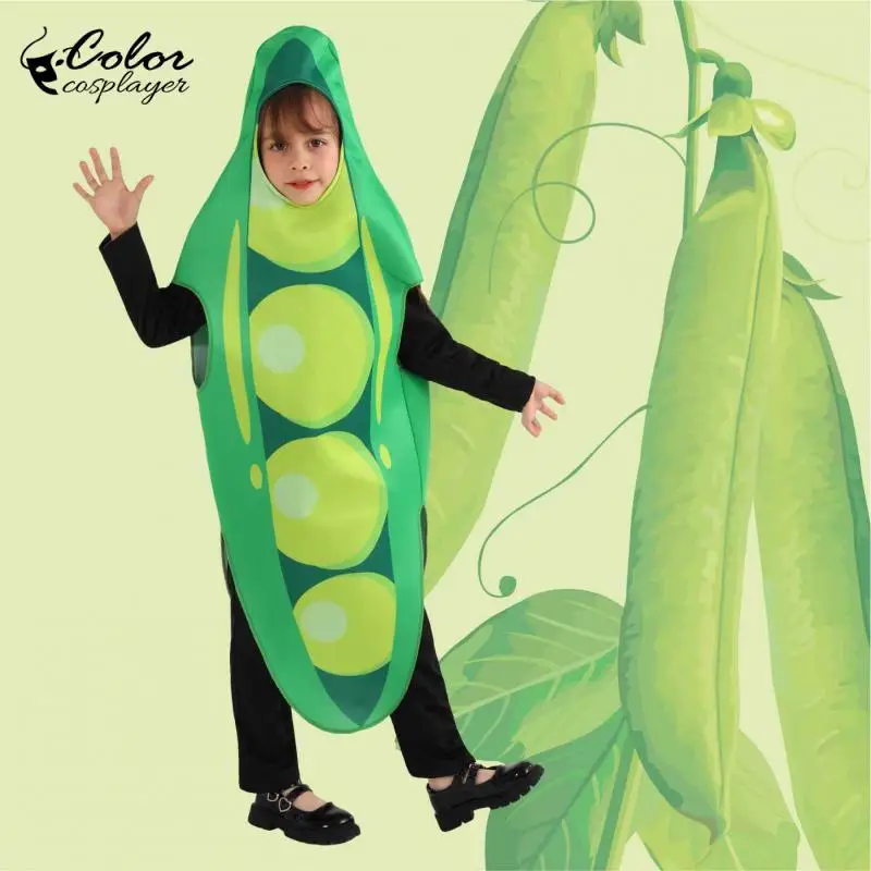 

Child Pea Pods Cosplay Costumes Halloween Dress Up Kid Stage Performances Jumpsuit Girl Boys Funny Food Outfits Clothes