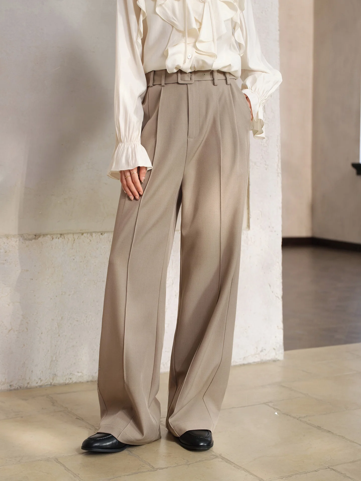 

Женские повседневные брюки с высокой талией и плиссировкой, весенние, универсальные, свободные, струящиеся, прямого кроя, бренд Rabbit