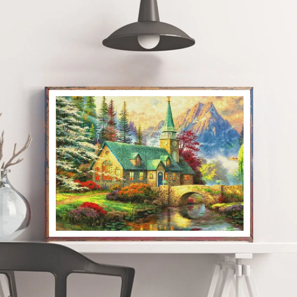 5D DIY Diamond Painting Landscape House Full Round Drill Embroidery Forest Scenery Cross Stitch Set Art Home Decor Gift