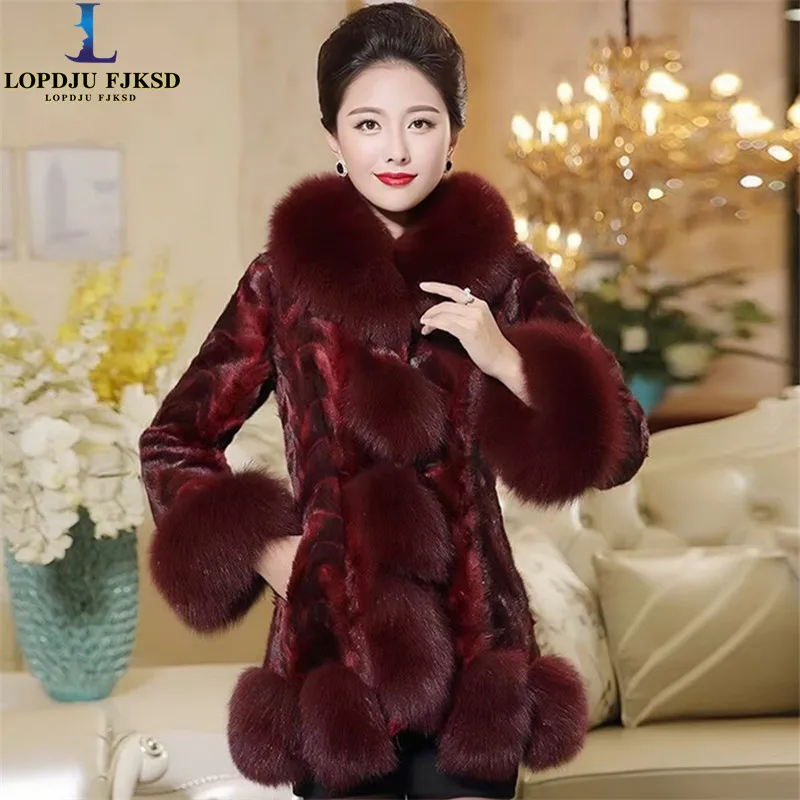 Faux Mink Fur Coats for Women,Faux Fox Fur Collar Jackets,Covered Butto Overcoat,Female Clothes,Thicken Warm,New ,Winter,2026