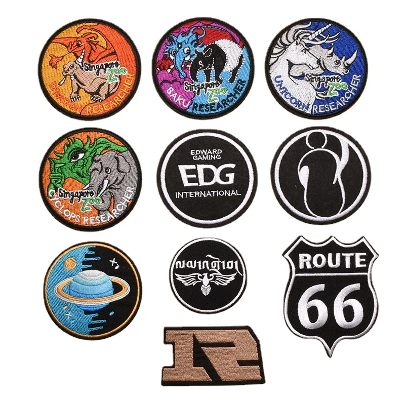 30pcs/Lot Anime Embroidery Patch Route Unicorn Elephant Fire Dragon Tai Chi Nirvana Clothing Decoration Accessory Craft Applique