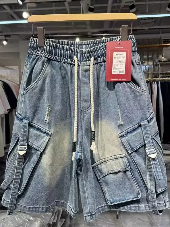 

Мужские свободные джинсовые шорты больших размеров в американском ретро-стиле, модные летние повседневные шорты-бермуды из денима (300 Pou)