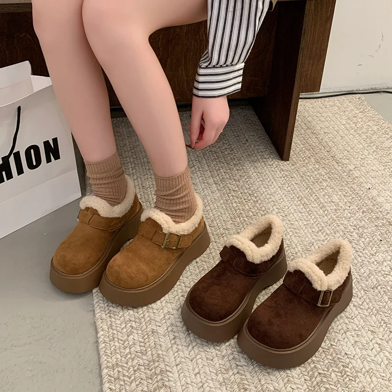 

Thick-Soled Snow Boots 2025 New Winter Women's Shoes with Fleece Lining Thickened Furry Cold-Proof Warm Cotton Shoes