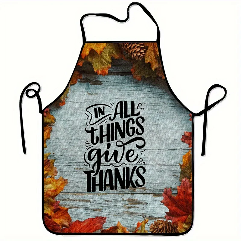 

1pc Autumn Print Apron, Stylish Home Kitchen Cooking and Cleaning Apron, Washable Reusable One Size Print