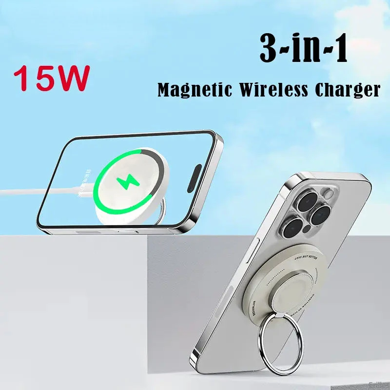 3 in 1 15W Magnetic Wireless Charger for iPhone 13 14 Pro Max Fast Wireless Charging For AirPods Smart Watch Ring Phone Holder