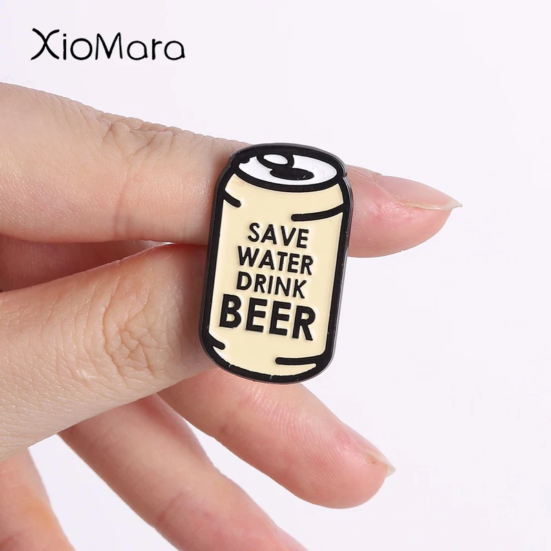 Save Water Drink Beer Enamel Pins Humor Cartoon Can Metal Brooches Fashion Lapel Badge Backpack Clothes Jewelry Gift for Friends