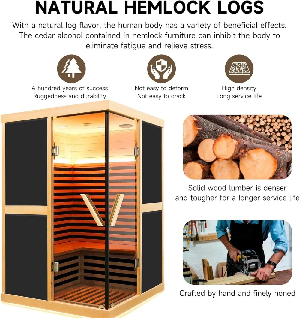 Double V far Infrared Sauna APP Control, 1980W 10 Low EMF Heating Plate, Hemlock Wood Indoor Home spa Room, The Temperature