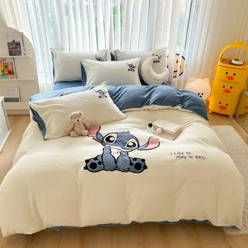 

Stitch Winnie the Pooh Daisy Lotso Mickey Donald duck personalized creative cartoon printed milk velvet bedding four-piece set