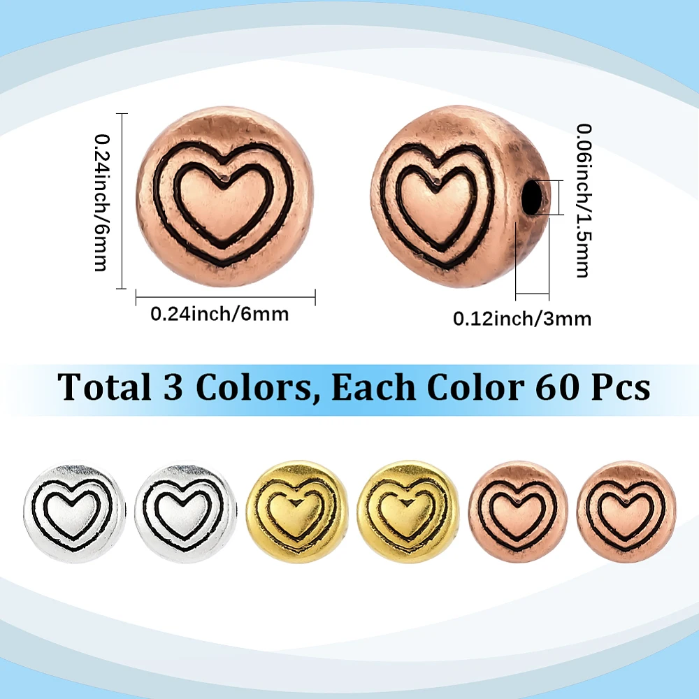 1 Box 120pcs 6mm Alloy Flat Round Heart Beads Gold Silver Hearts Style Enamel Plated Metal Love Loose Spacer Bead Charm Bulk