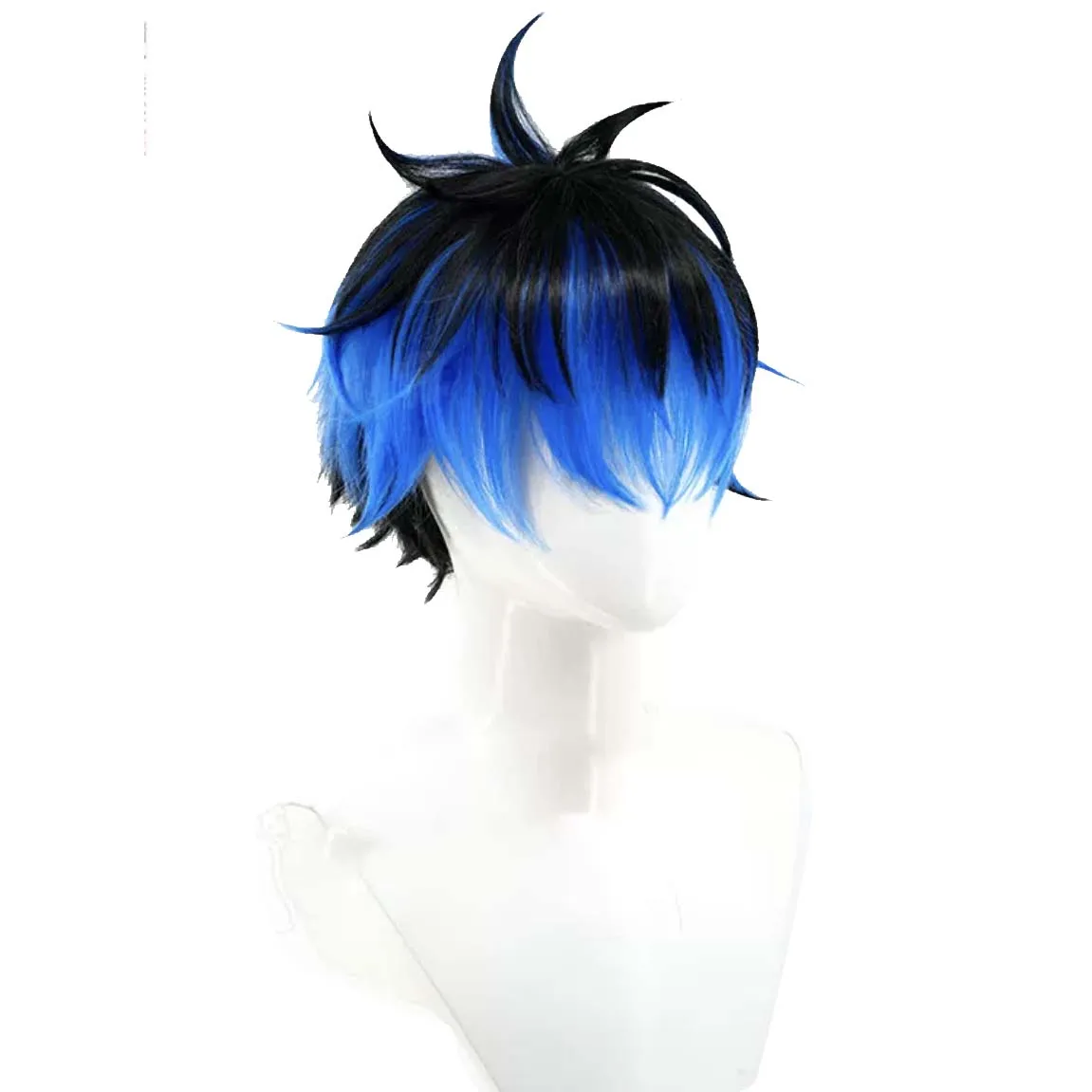 Game Hundred Line Cosplay Omokage Yugamu Short Black Mixed Blue Heat Resistant Synthetic Hair Wig