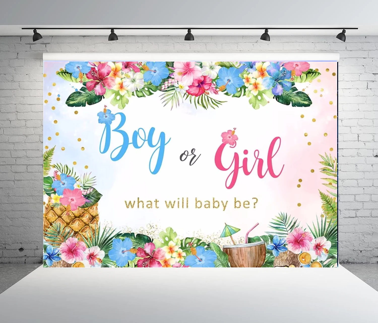 Photography Backdrop Blue Pink Boy Or Girl Gender Reveal Party What Will Baby Be Banner Background Baby Shower Photo Booth