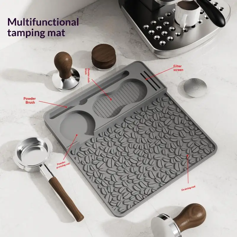 Espresso Tamping Mat, Professional Silicone Barista Station With Tool Slots, Compatible With Portafilters, Heat Resistant Mat