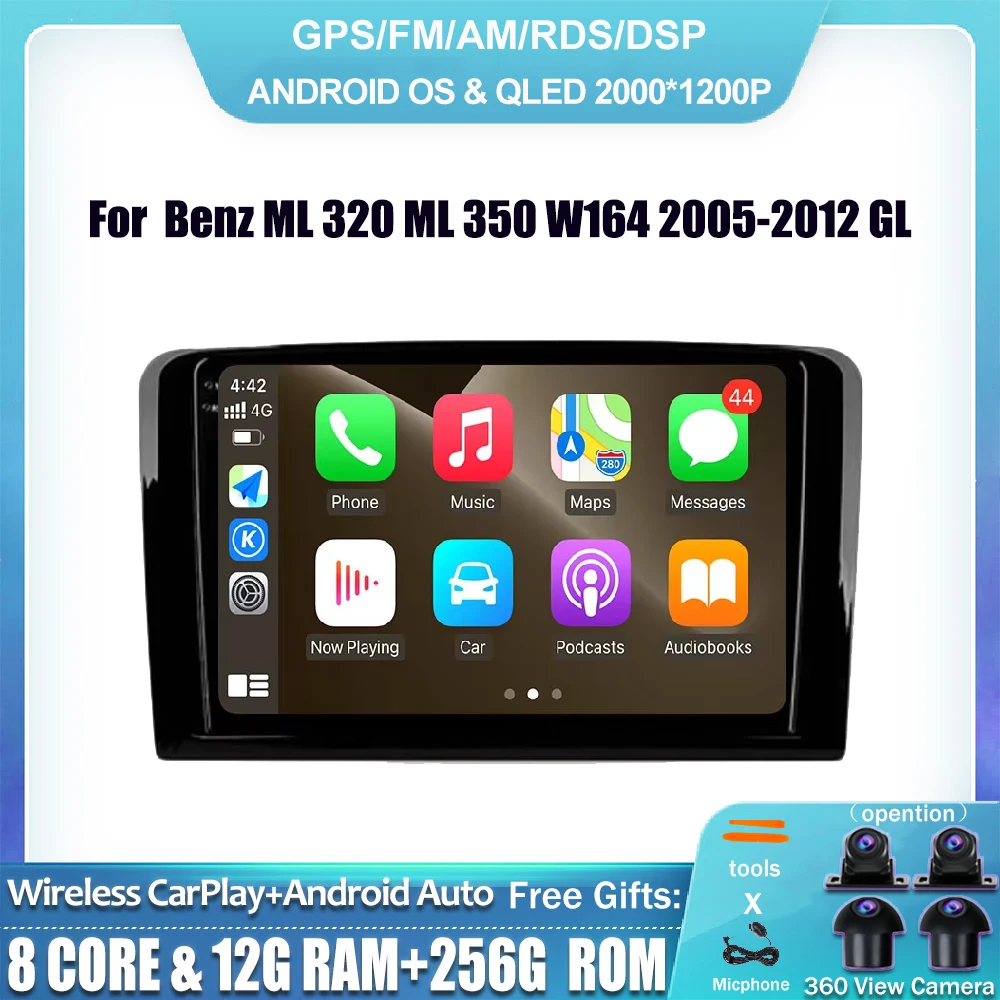 

Android 14 для Mercedes Benz ML 320 ML 350 W164 2005-2012 GL WIFI Автомобильный радиоприемник Мультимедийный плеер GPS-навигация 4G Lte Carplay