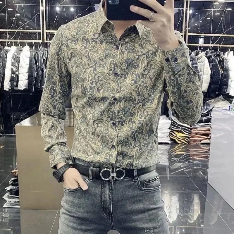 

Male Shirts Printed with Print Dot Long Sleeve Men's Shirt Clothing Hipster Fashion Man 2024 Casual Tops Trendyol Korean Style I