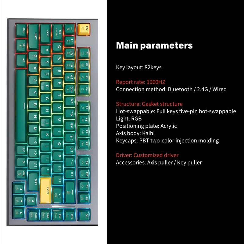 82 Keys Hot-swappable Gasket Mount Linear Axis PBT Keycaps High Return Rate All-aluminum Body Gaming  Mechanical Keyboard