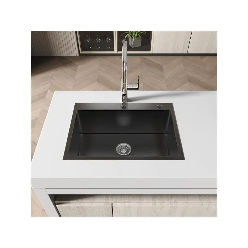 

Кухонная мойка с одной чашей из нержавеющей стали черного цвета размером 27 x 19 дюймов, конструкция для переоборудования, слив и крючок стандарта США