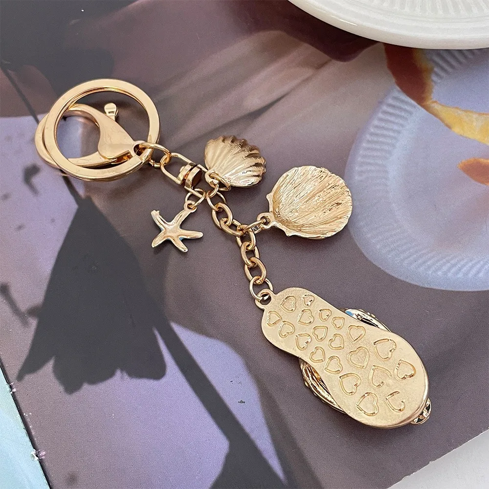 Bag Hanging Cute Slipper Key Chain Four Leaf Clover Flip Flops Sea Beach Pendants Charms Creative Starfish Shell Keyring Party