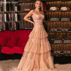 Tiered Prom Kleid Liebsten Lange EINE Linie Partei Kleid Schatz Bead Perlen Mieder Tüll Kuchen Abendkleid Plus Größe فستان سهرة