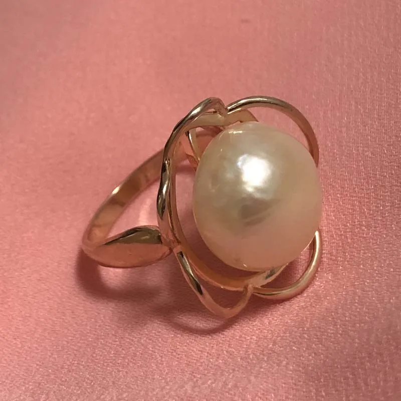 [ELEISPL] NEW For 2 PCS Big 15mm Baroque Pearl Rings Elastic Rose #23000131