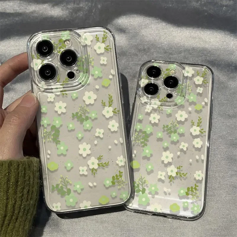 ins Light green flowers Phone Case For Xiaomi Redmi Note 13 12 12S 12C 11 10 10C 13C 10s A1 A2 A3 Pro Plus 4G 5G soft TPU Cover