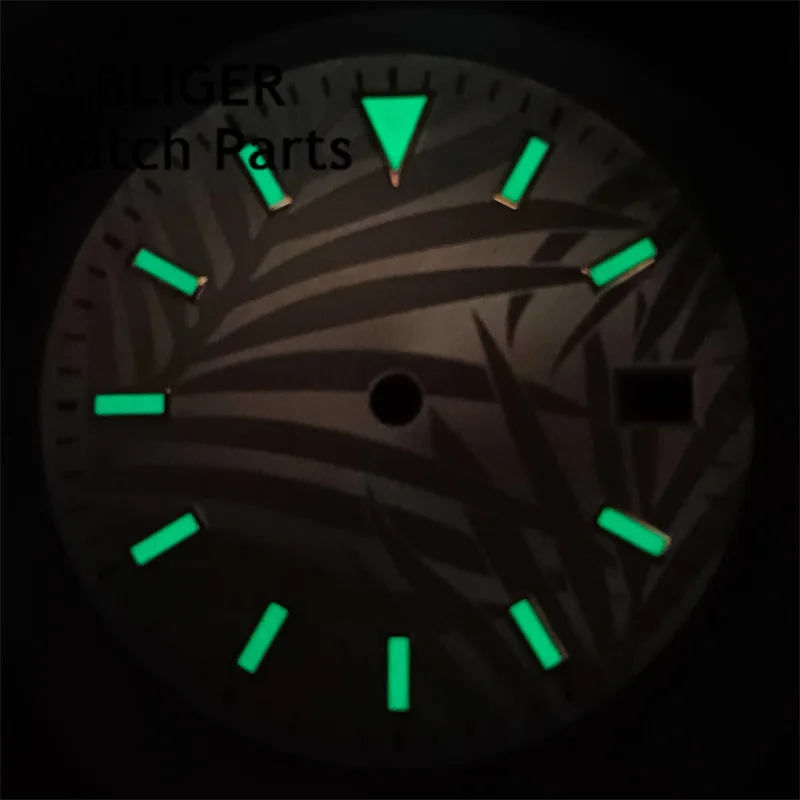 BLIGER 29mm esfera de reloj azul Esfera luminosa verde Retrofitting movimiento NH35