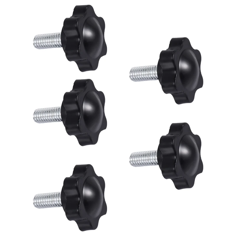 New 5 Pcs M6 X 15Mm Male Thread 25Mm Hex Shaped Head Clamping Knob Black