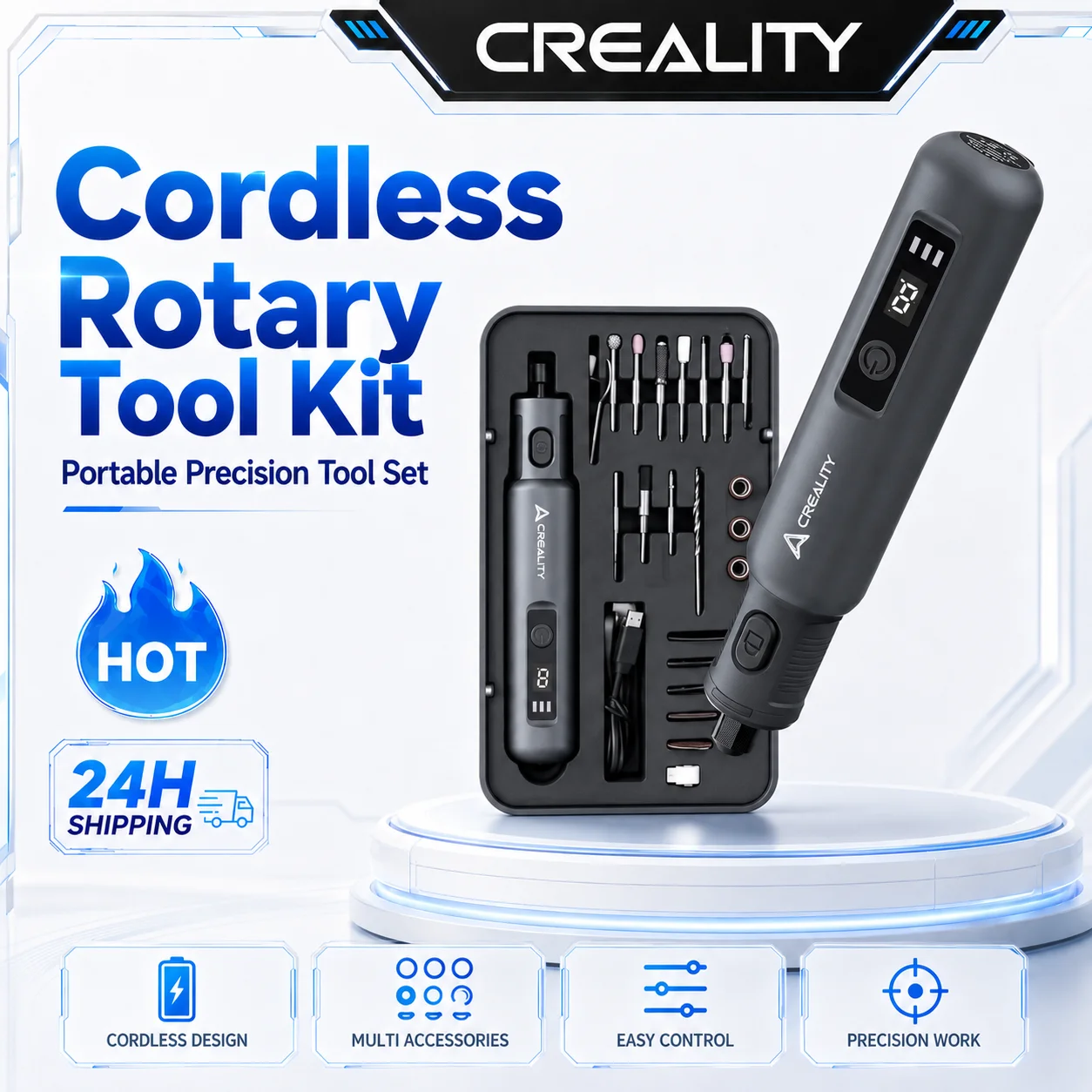 Creality Cordless Rotary Tool Kit 6 Variable Speeds 3.7v 1500mah Cordless Handheld Handheld Rotary Tool 3d Printer Accessories