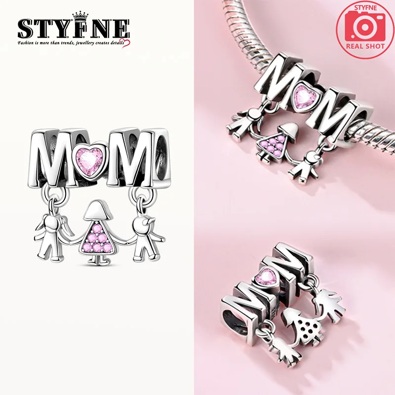 Charms Plata 925 Parents and Children Hold Hands, Heart Beads Fit Original 925 Bracelets Charms for Women Jewelry Making Gifts