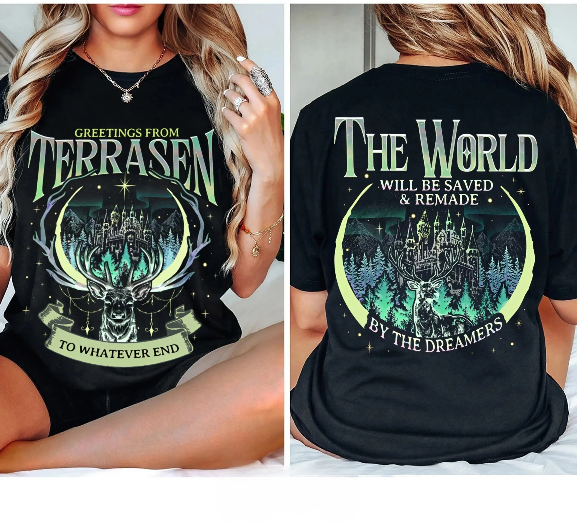 Terrasen Throne of Glass Printed T-shirt Spring/Summer Women's New Retro Trendy Top Neutral Short Sleeve Comfortable T-shirt