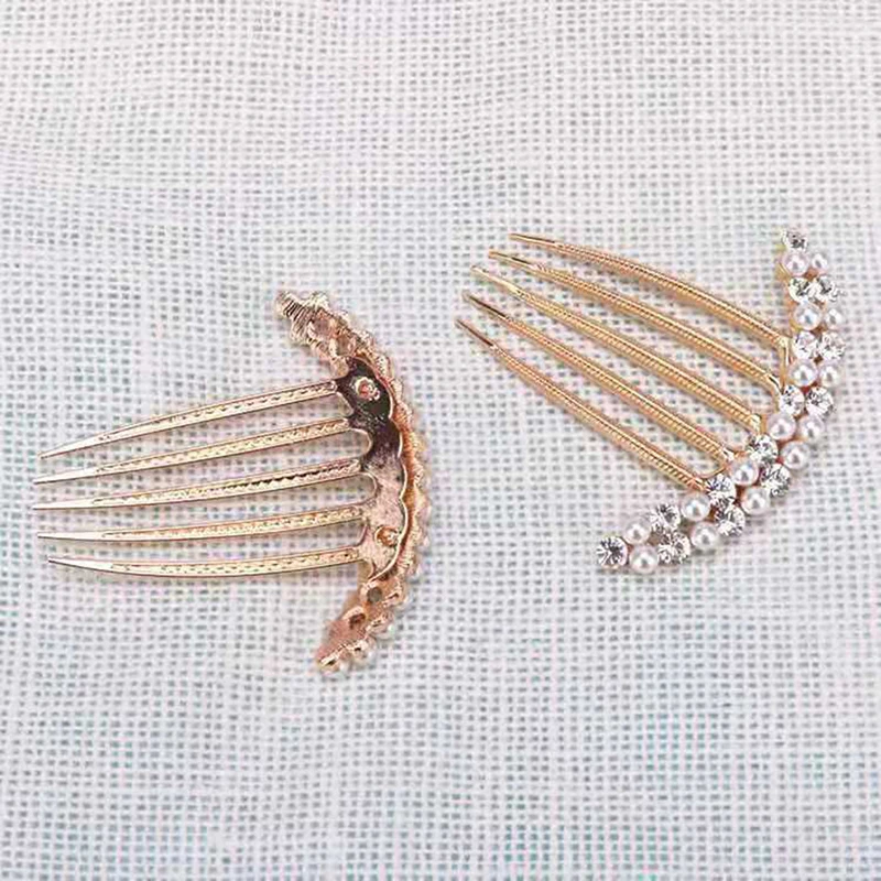 5 Teeth Hair Side Combs Pearl Crystal Hairpin Comb Wedding Bridal Rhinestone Pearl Crystal Hair Comb Claw Hairpin Hair Accessory