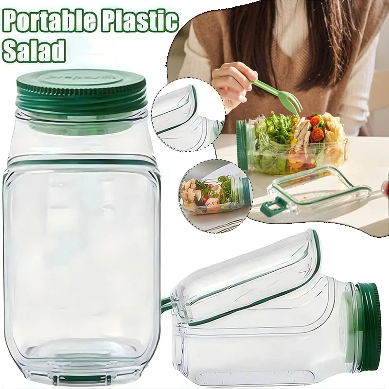 Recipiente para ensalada tipo Mason Jar con apertura lateral, tazón para aderezos, compartimentos para salsas, apto para microondas, congelador y lavavajillas.