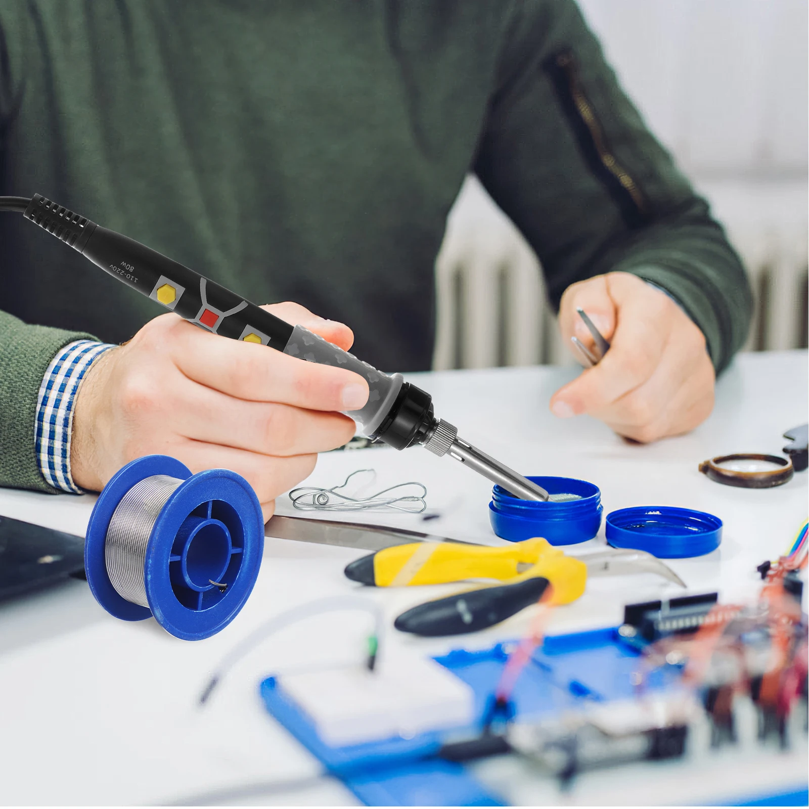 

10 шт., 80 Вт, комплект паяльника с регулируемой температурой, электроника, инструменты, цифровой дисплей, электрический ремонт, случайный цвет сумки, вилка AU