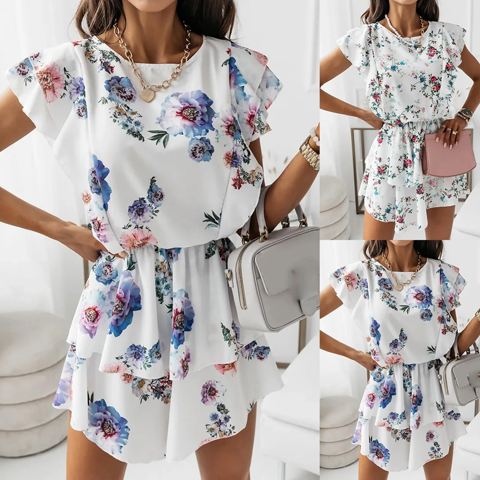 Dresses Woman Summer 2023 Sundress Bohemian Casual Floral Print Short Sleeve O-Neck Cocktail Beach Dress Sundress Vestidos