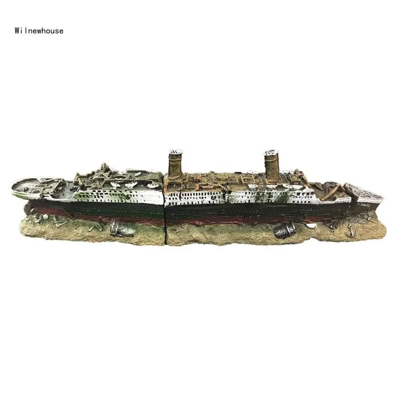 Aquarium Sunken Ship Decorations Large Resin Shipwreck 15in Fish for Tank Ornaments Betta for Tank Hideout for Hermit Dropship