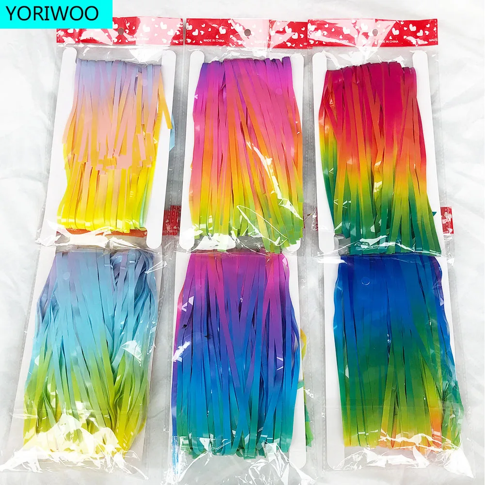 Rideau à franges arc-en-ciel avec guirlandes, décorations de fête d'anniversaire, de fête prénatale pour enfants, à suspendre au mur, bricolage, 1x2M