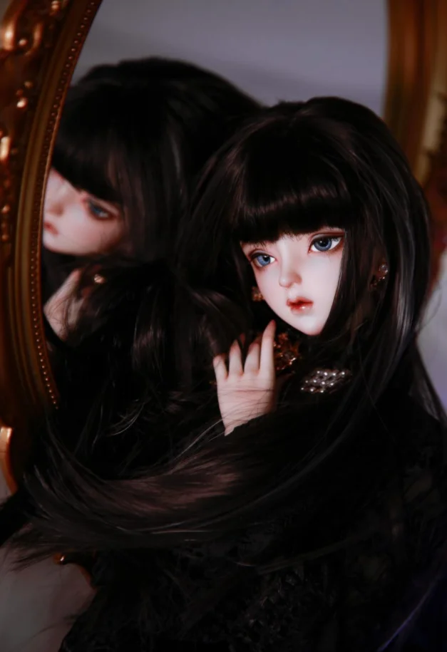 BJD doll wig suitable for 1/3 size bjd girl wig  bangs medium length super soft silk 1/3  wig doll accessories (three colors)