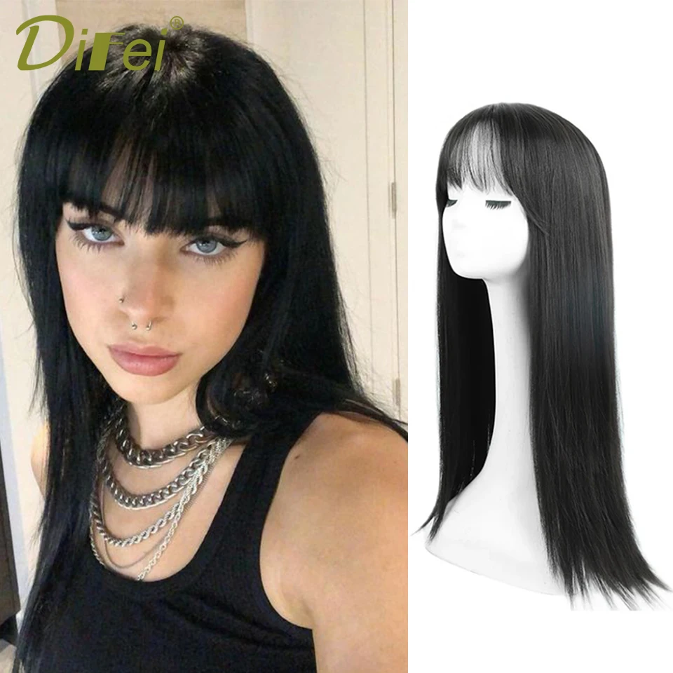 

DIFEI 70CM Straight Bangs Synthetic Wig Headgear Female Black Long Straight Hair Natural Chemical Fiber Bangs Cosmetic Wig