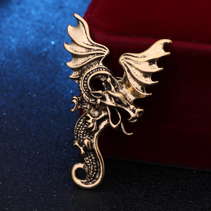 2020 New Vintage Animal Dragon Brooch Pin Metal Wings Corsage Men\'s Suit Shirt Lapel Pin Badge Fashion Jewelry Accessories