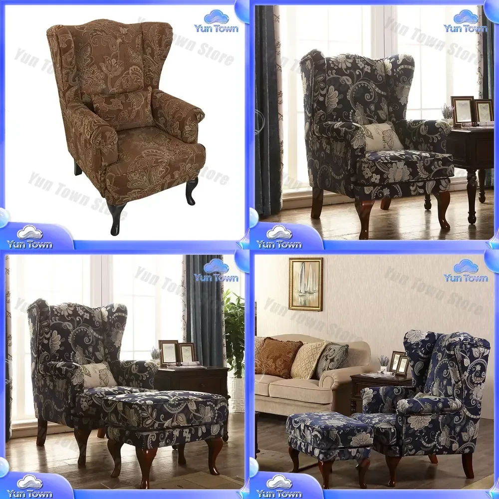 Tiger chair for living room for study for home office high back single sofa American fabric vintage dark blue jacquard