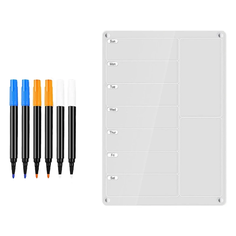 مجموعة واحدة من لوحة القائمة المغناطيسية لمخطط الوجبات للثلاجة، مخطط تقويم أسبوعي شفاف للثلاجة، لوح مسح جاف من الأكريليك